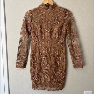 NWT Windsor Laced Bodycon Mini Dress Long Sleeve Mock Neck Open Back Small
